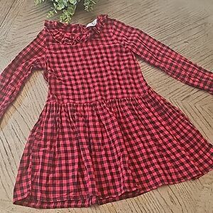 Red plaid long sleeve dress size 8 H&M